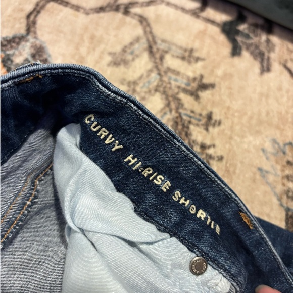 Women’s American Eagle Distressed High-Waist Denim Shorts - Dark Blue - Picture 3 of 5